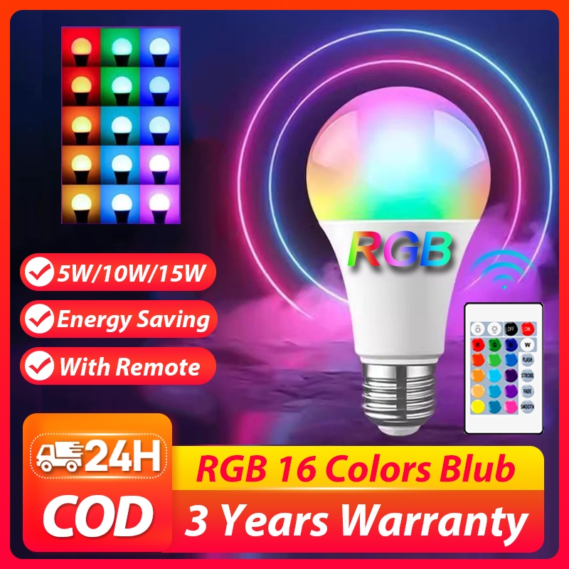 LED RGB Bulb Light With Remote E27 Tri color Bulb 16 Color Colored 220V ...