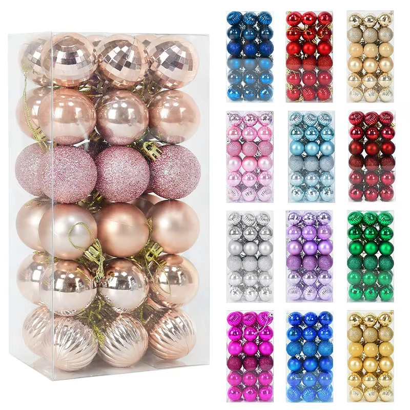 36pcs 4cm Christmas Balls for Hanging on Tree Ornaments Glitter Plastic ...