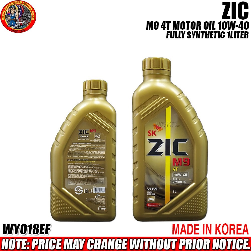 ZIC M9 4T MOTOR OIL 10W-40 FULLY SYNTHETIC 1LITER MOTORCYCLE MADE IN ...