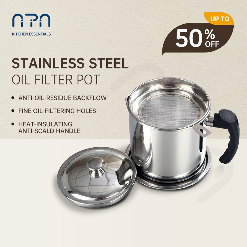 Nipiin Large Oil Strainer Stainless Steel Pot Can Container with ...