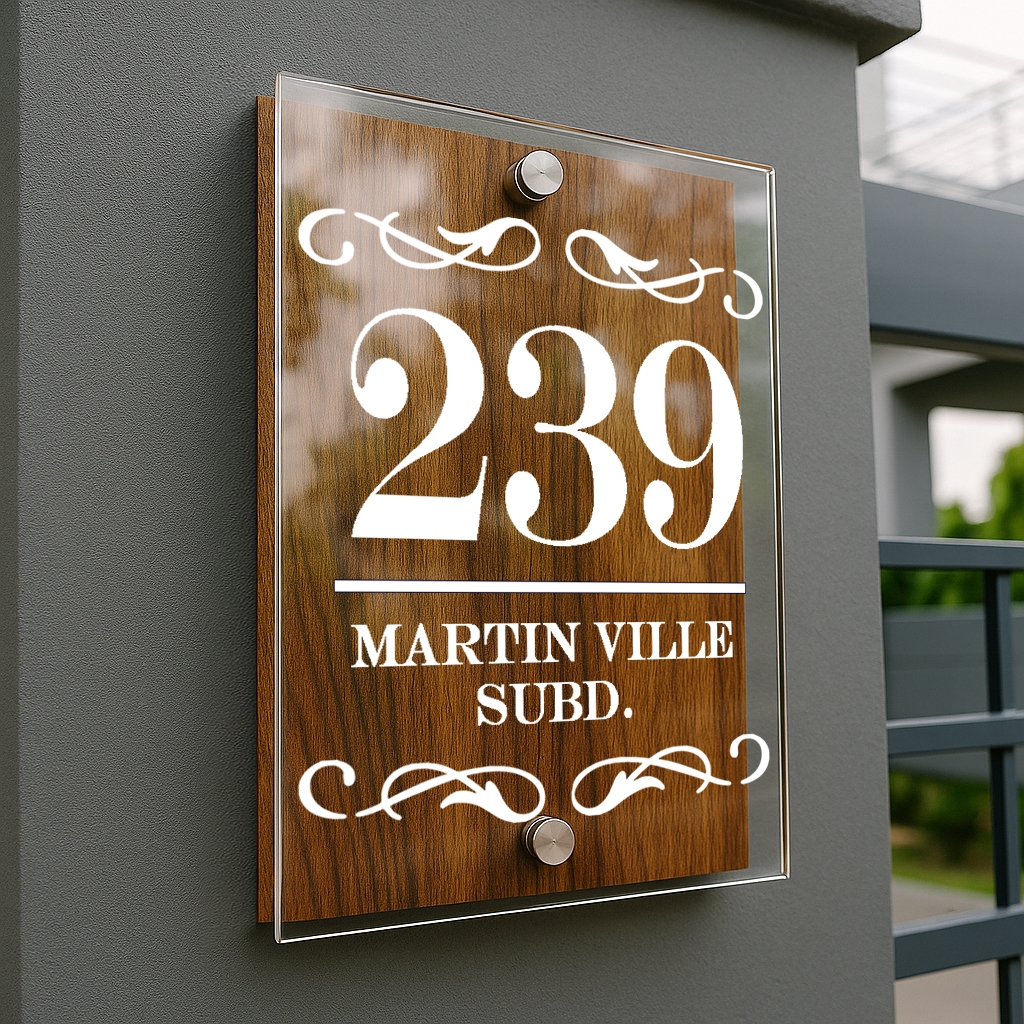 LE Acrylic House Number Address Double Wood Mahogany Dark Brown A4 8.3 ...