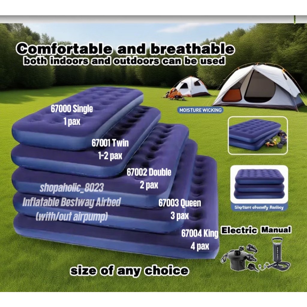 Inflatable Air Bed 5 Sizes With Pump Single Twin Double Queen King Bed ...