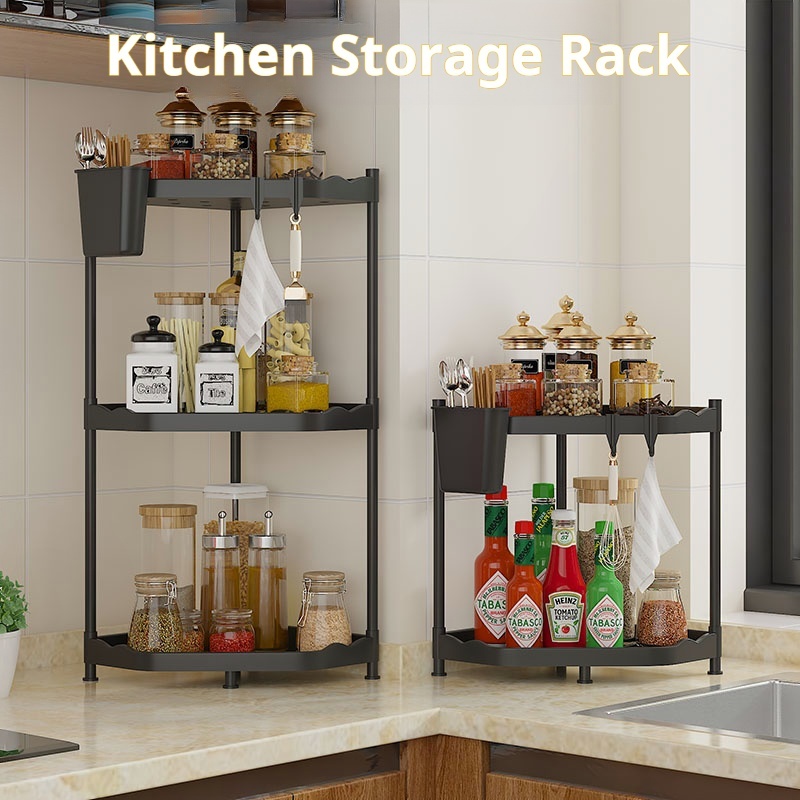 2-3 Layer Plastic Kitchen Storage Rack Spice Condiments Shelf Organizer ...