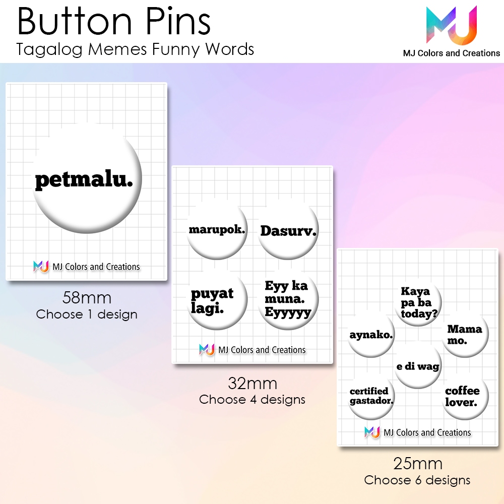 [BUTTON PIN] Tagalog Meme Funny Words Button Pin Badge Brooch 58mm 32mm ...