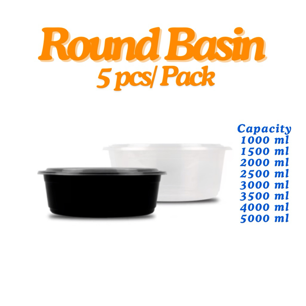 Round Basin Food Container with Lid | 5 pcs/Pack | 1000ml–5000ml ...
