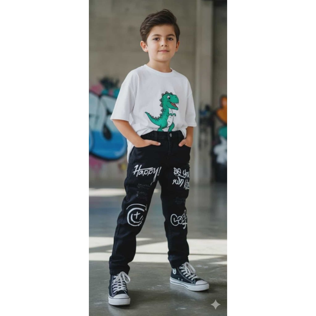 Girl/boy kid fashion denim pants jeans ripped | Shopee Philippines