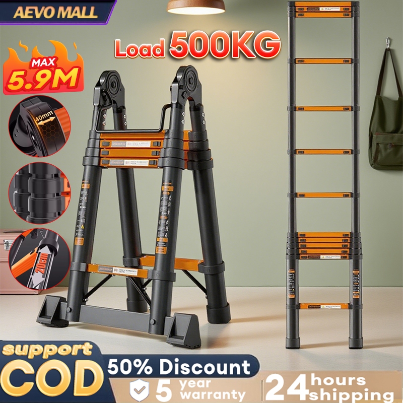 Telescopic Ladder Heavy Duty Foldable load Home portable stepanti slip ...