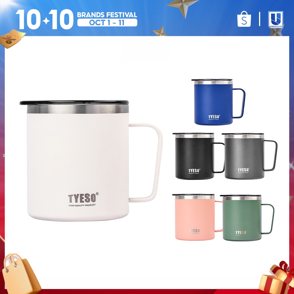 Tyeso Coffee Mug with Handle 400ml Vacuum Insulated Tumbler Hot And Cold  Stainless Steel Mug