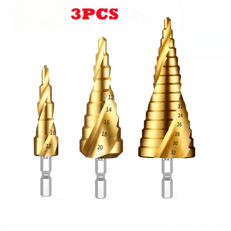 3PCS HSS Titanium Step Drill Bit Set Cone Hole Cutter Tool 4–12mm / 4 ...