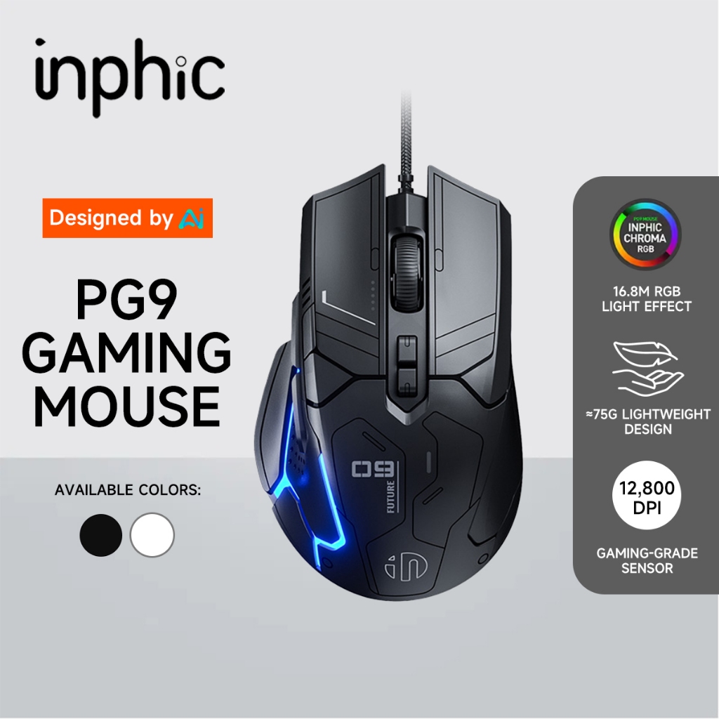 INPHIC PG9 75g Wired Gaming Mouse 200-12800DPI 6 Programmable Buttons ...