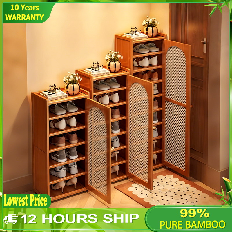 TAHANAN Bamboo Arched Rattan Shoe Cabinet Shoe Rack Organizer With ...