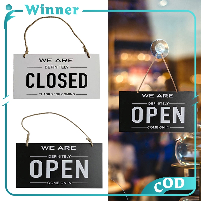 Wood Business Open Sign Reversible Hanging Sign Durable Open Closed ...