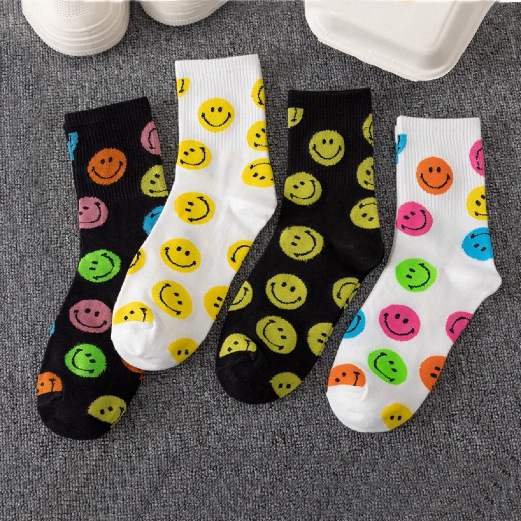 Iconic Socks kawaii Cute Funny Smiling Face Neon Solid Colors Pop Mid ...