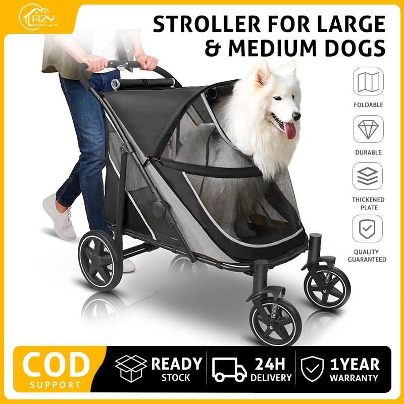 Easy Fold Dual Entry Pet Stroller with One-Foot Brake All Terrain Wagon ...