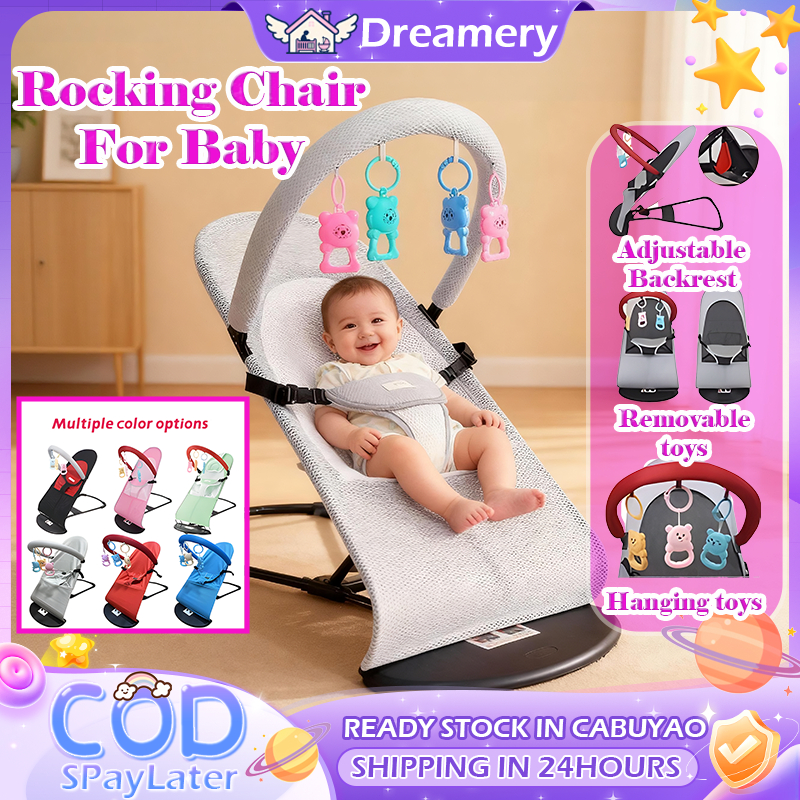 Foldable Baby Rocker Portable Newborn Bouncer with Toys Adjustable ...
