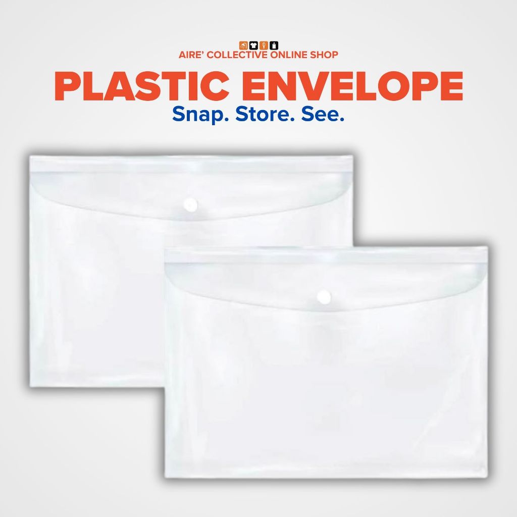 Clear Transparent Plastic Envelope w/ Snap Button Closure P56 | Aire ...