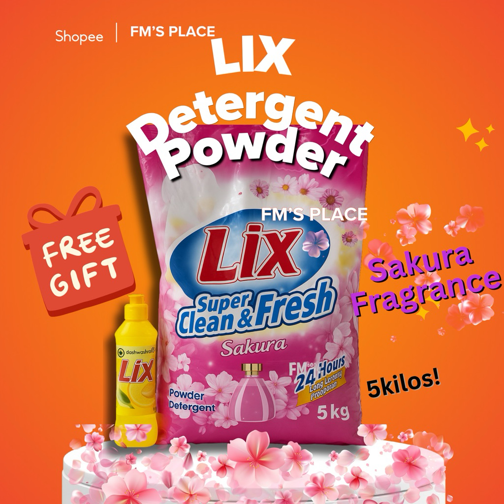 Lix Detergent Powder 5kg Sakura Fragrance w/ FREE DISHWASHING LIQUID ...