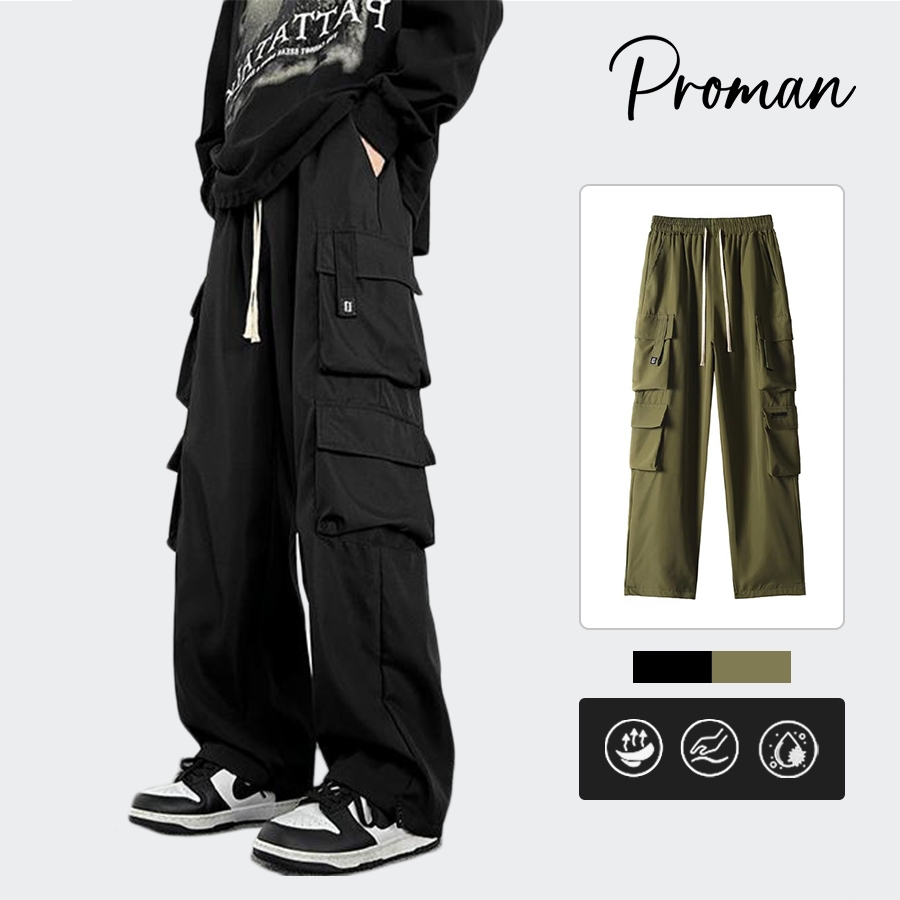 ProMan Casual Loose 6 Pocket Cargo Pants For Men Korean Style Wide Leg ...