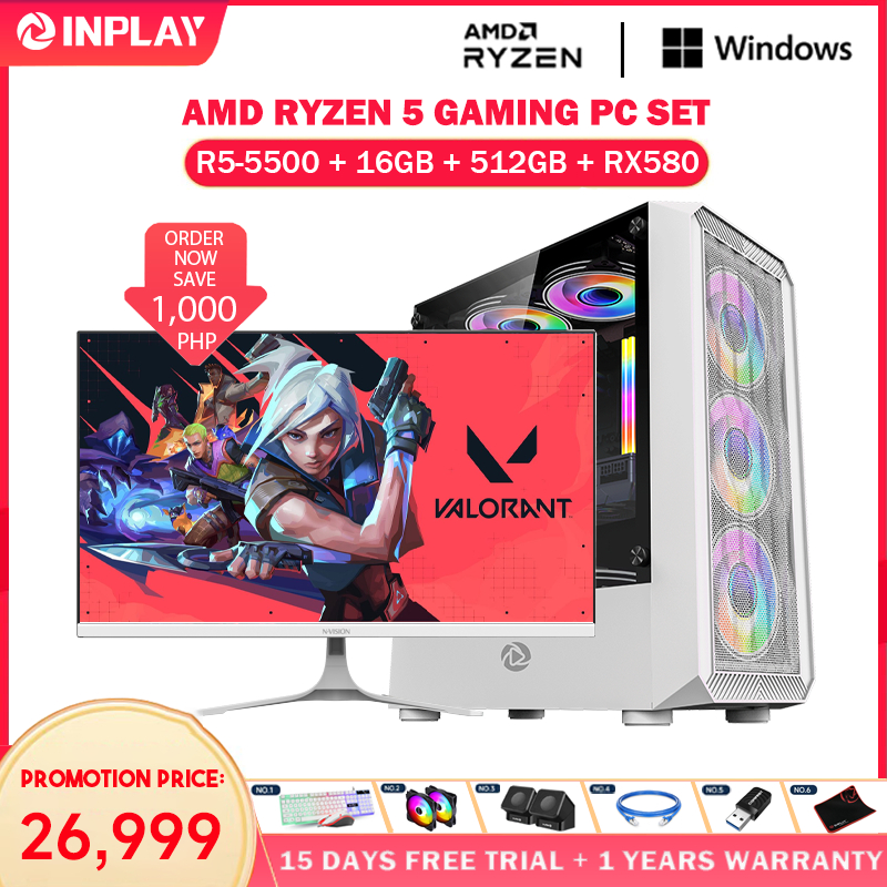 AMD Ryzen 5500 Gaming PC Set With RX580 8GB GPU DDR4 16GB RAM 512GB SSD  Full Desktop Set Computer