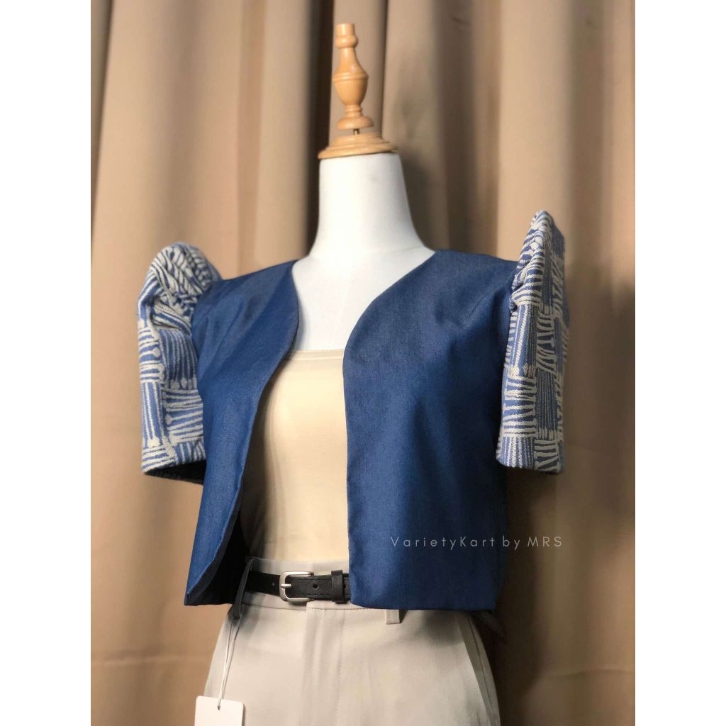 Filipiniana Soft Denim Bolero Top—Random Sleeves Design! | Shopee ...