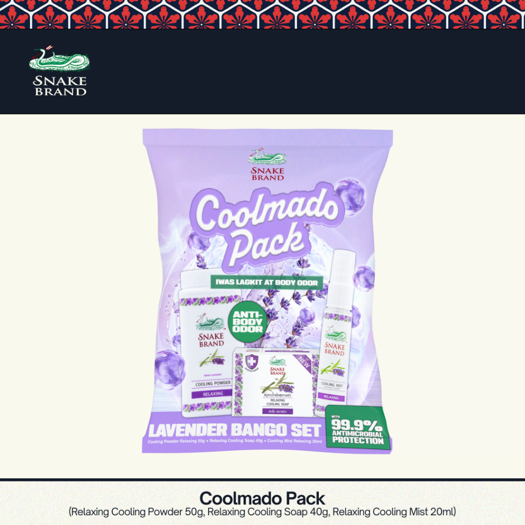 Snake Brand Coolmado Pack (Relaxing Powder 50g, Relaxing Soap 40g ...