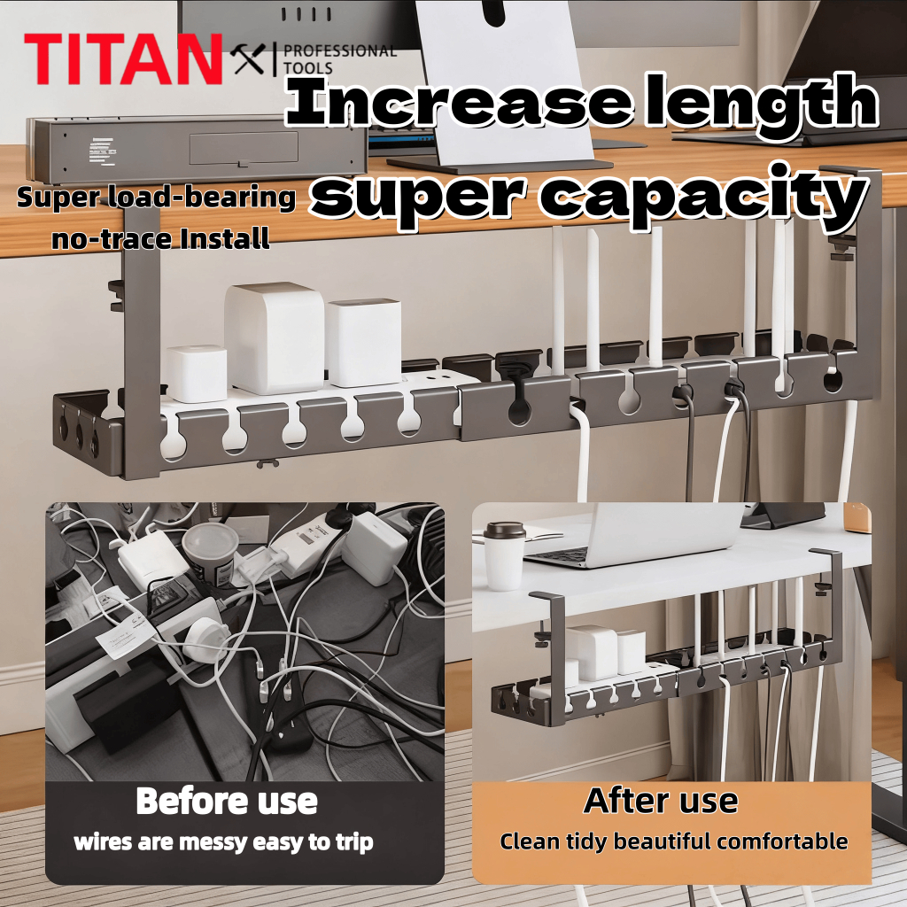 TITAN Extendable Under Desk Cable Management Tray Desk Bottom Socket ...