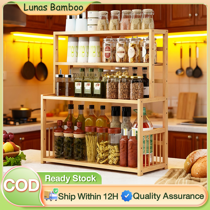 Bamboo Spice rack 2/3/4 Tier Kitchen Seasoning Storage Organizer Multi ...