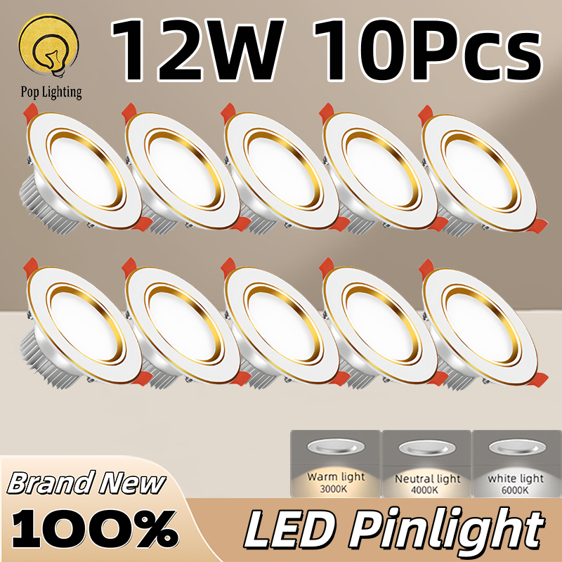 LED Pinlight 12W 3 Colors LED Ceiling Light Aluminum Recessed Downlight ...