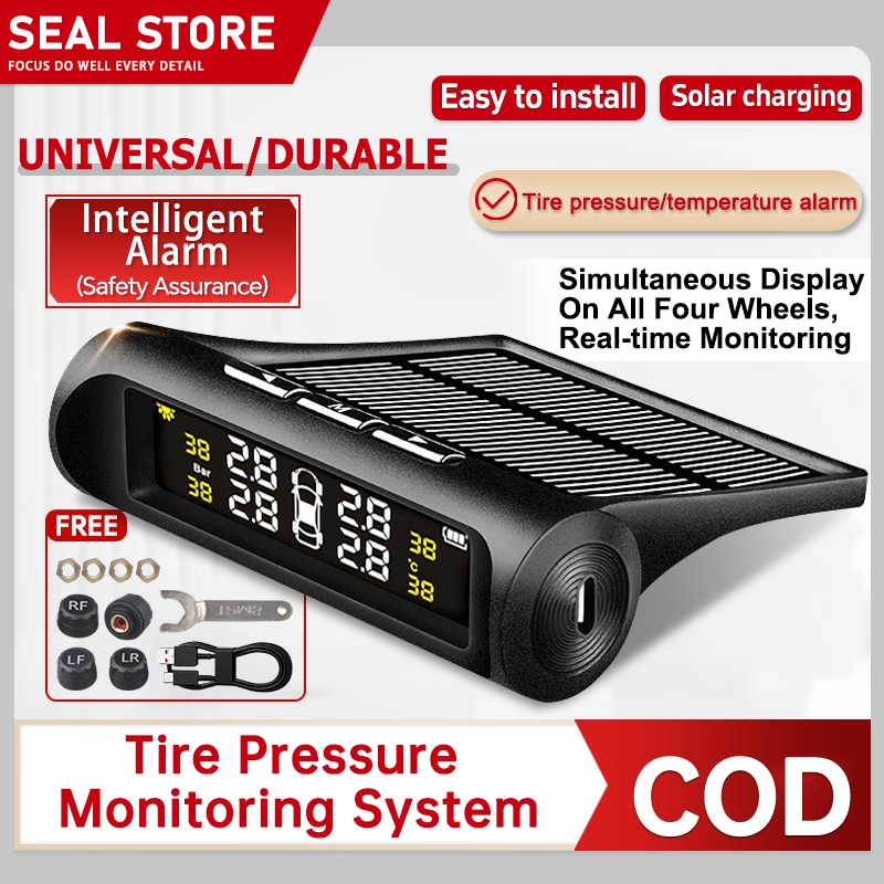 TPMS Wireless Tire Pressure Monitoring System LCD Display Solar ...