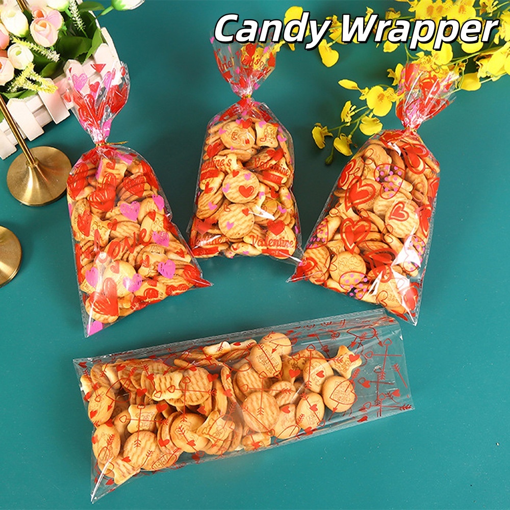 50pcs/set Red Heart Valentine's Day Candy Bag Cellophane Cookie Pouch ...