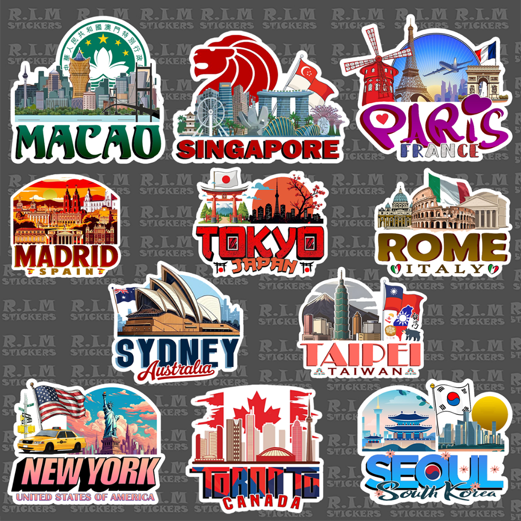 INTERNATIONAL CITIES & PLACES VINYL STICKERS Waterproof High Quality ...