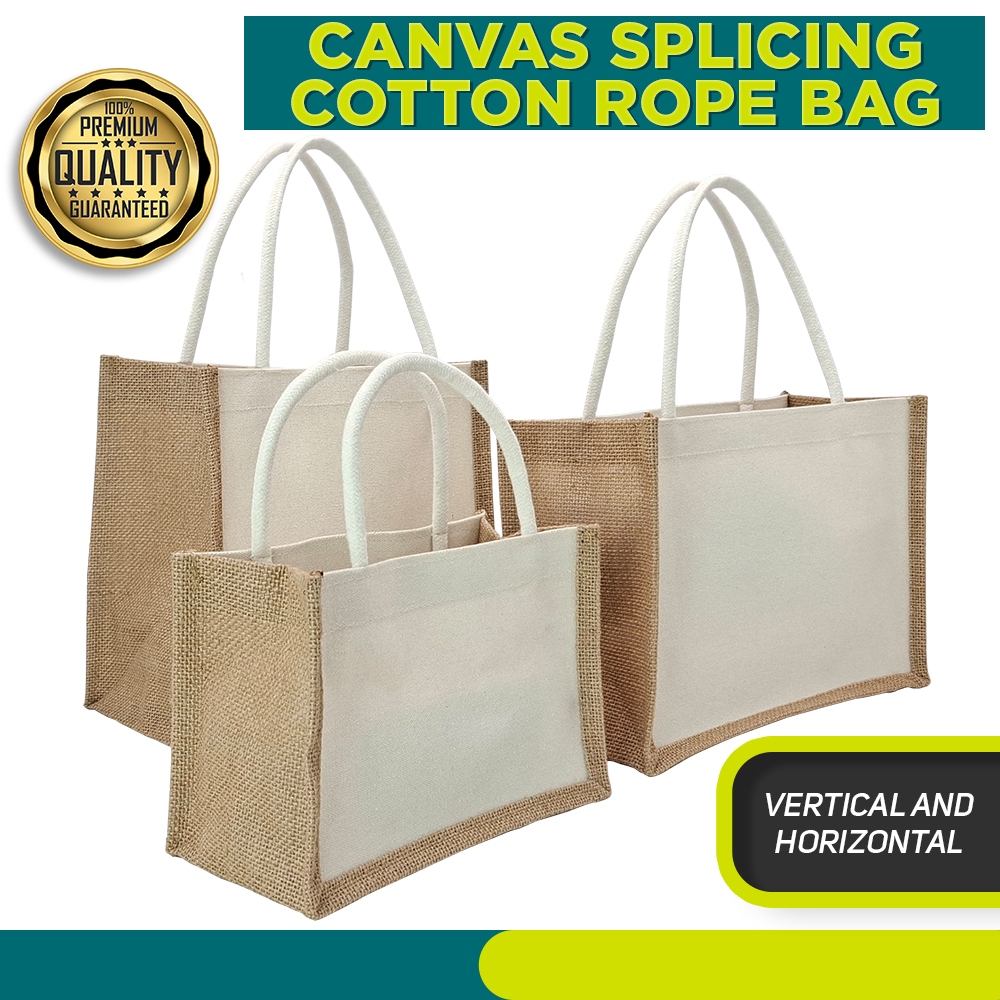 Canvas Splicing Cotton Rope Bag Vertical & Horizontal | Shopee Philippines