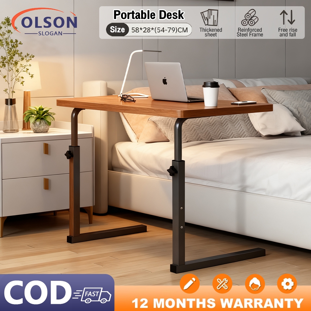 Computer Table Adjustable Height Bedside Table with Wheel Movable ...