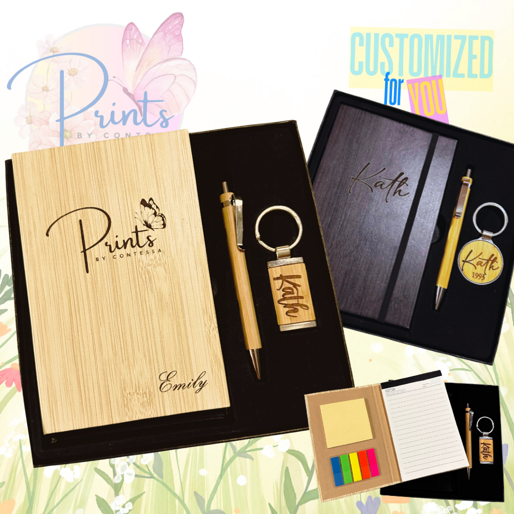 Bamboo Notepad with Sticky Notes with Pen and Keychain Personalized ...