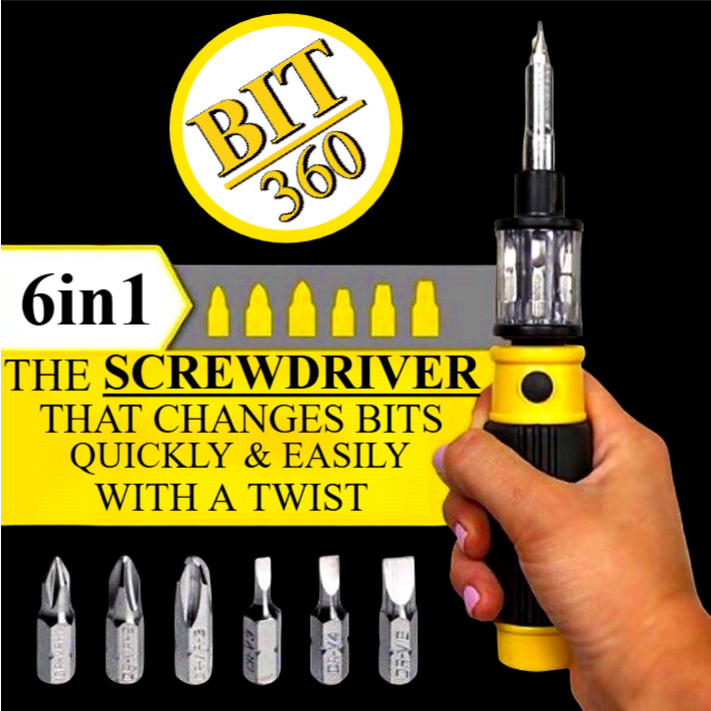 6in1 BIT Screwdriver with 360 Rotation Quick Change Bits for Easy Use ...