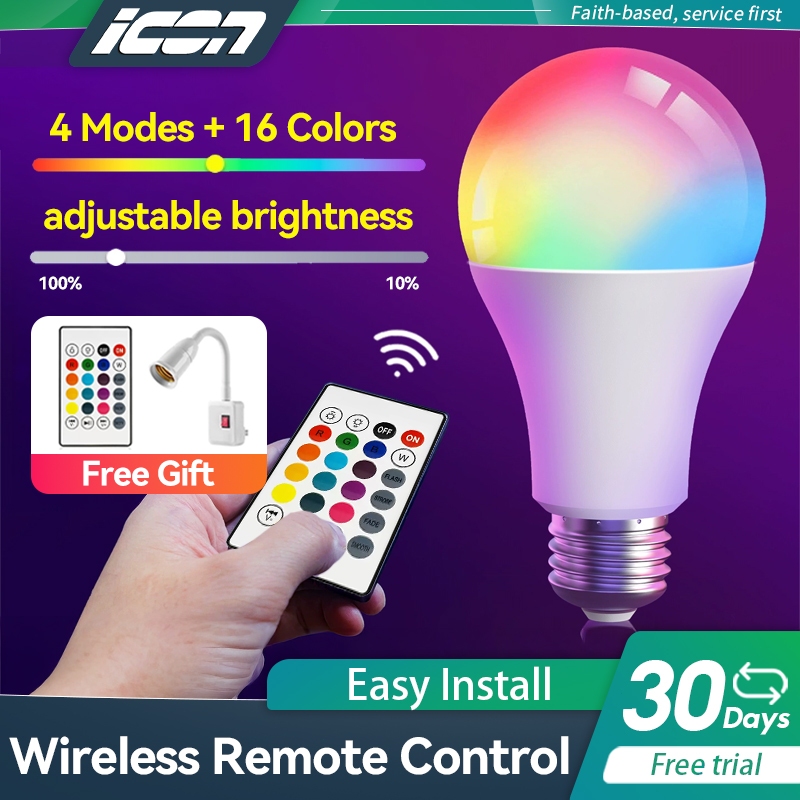 LED Color Light Bulb Dimming Color E27 Screw Shooting Remote Control ...