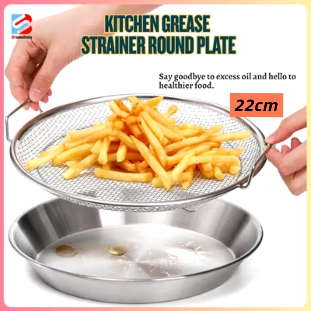 22cm Stainless Steel Basin with Oil Strainer Sieve Oil Frying Grease ...