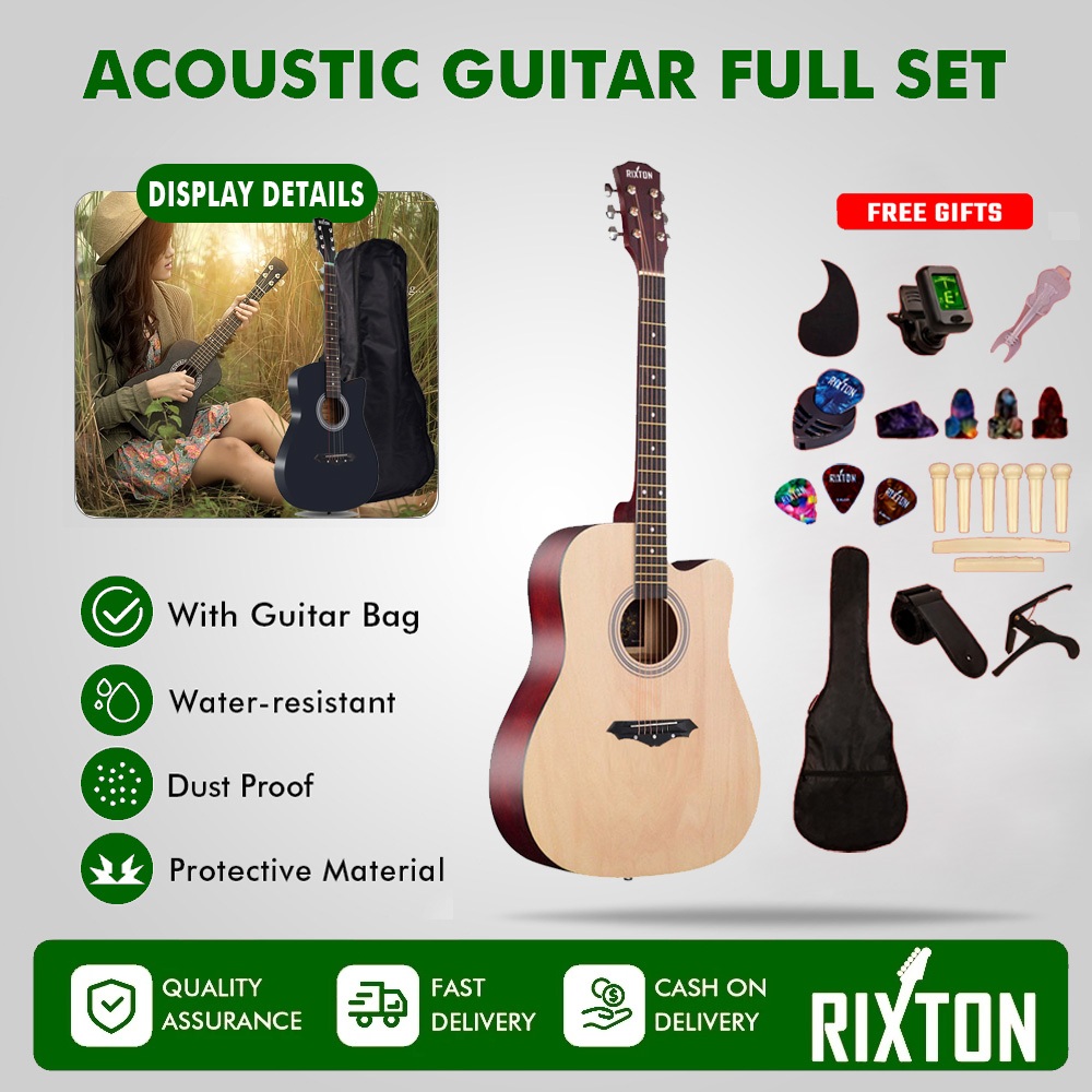 RIXTON Acoustic Guitar For Beginners Full Set With Capo Bag String ...