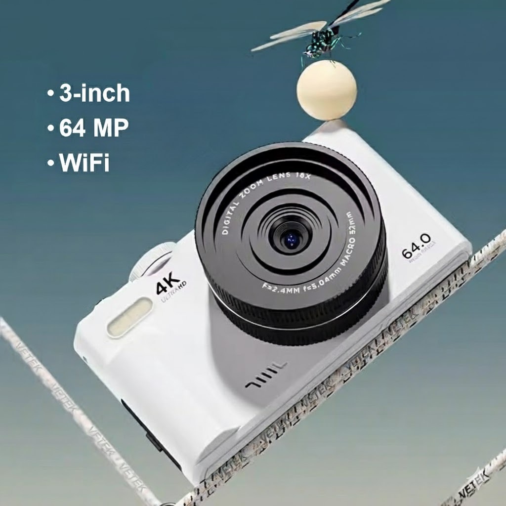 64MP Digital Camera – 4K Vlogging Camera with 3.0'' Flip Screen and 18X ...