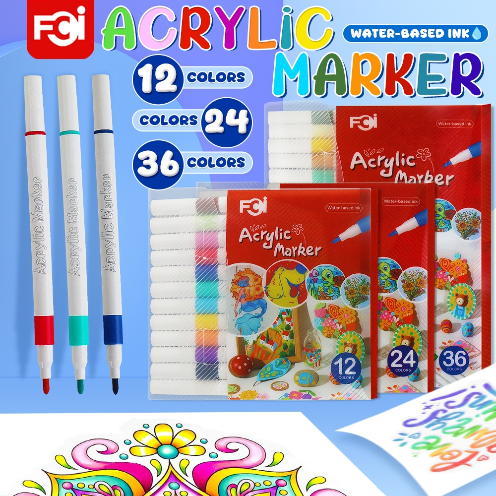 FCI Acrylic Marker Pen 12/24/36 Set Pcs Colored Pen Quick Dry, Smooth ...