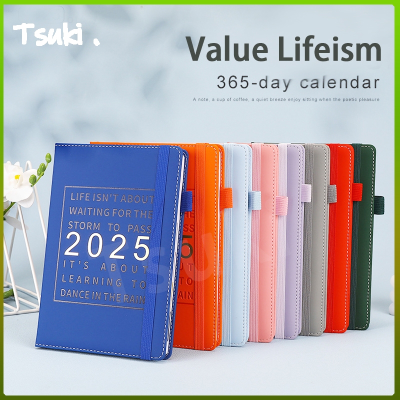 2025 Weekly & Monthly Planner A5 Notebook 100 GSM Paper PU Leather Hard ...