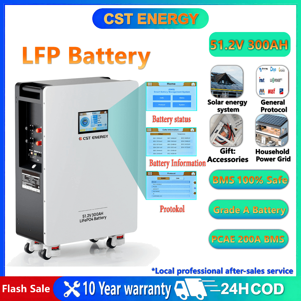 CST LFP battery 48V 324/200/100Ah JBD smart BMS 16S 100A Solar battery ...
