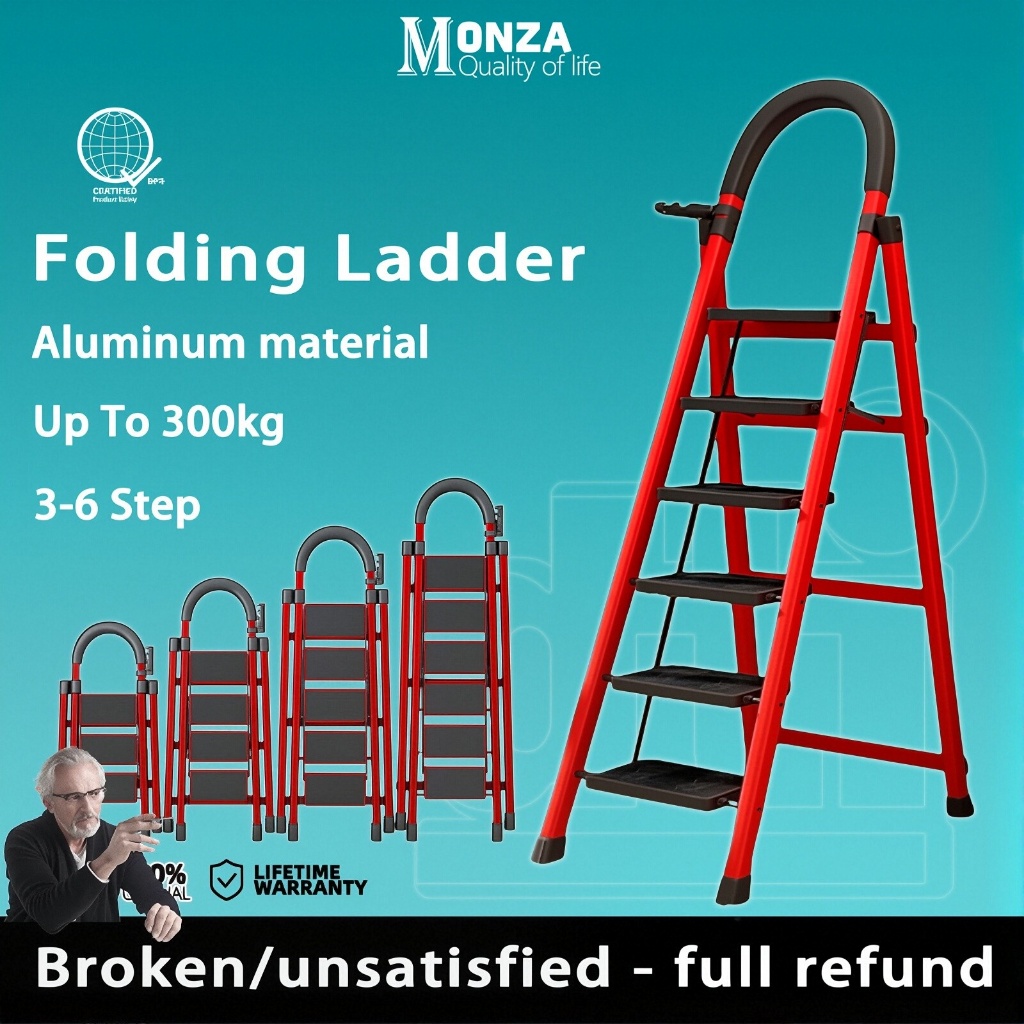 Ladder Foldable Aluminum Heavy Duty Thick Home Portable Ladder With ...