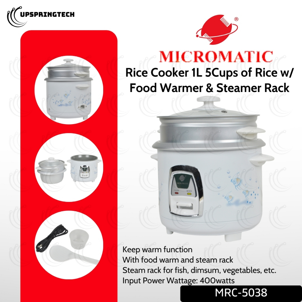 Micromatic Rice Cooker 1.0L 5 Cups w/ Steamer & Food Warmer 400W MRC ...
