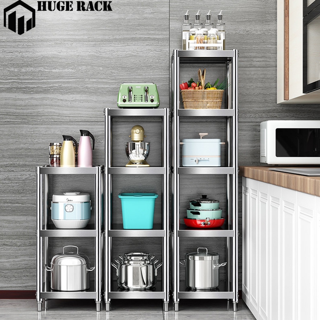 Kitchen Pot Rack Adjustable Height Pan Organizer Stainless Microwave ...