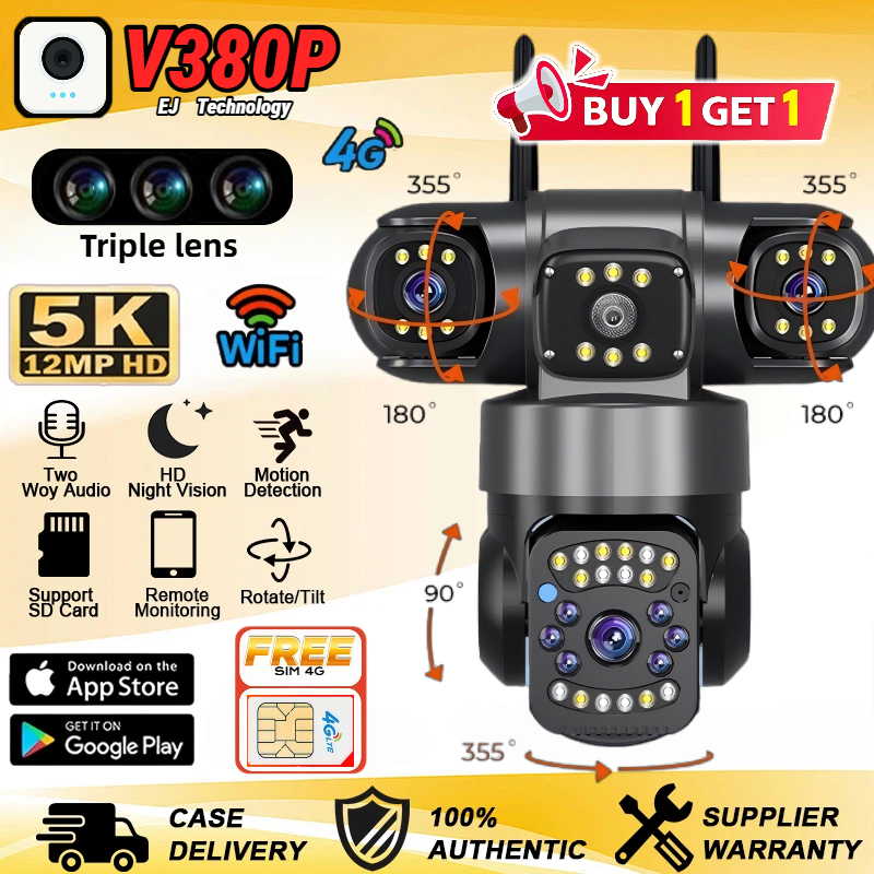 V380 Pro CCTV Camera Three Lens 4K 6MP PTZ Outdoor Waterproof Wireless ...