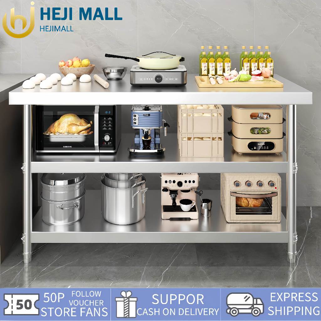 304 Stainless steel 2 layer table storage rack thicken table shelf set ...