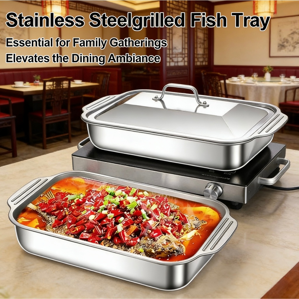 Stainless Steelgrilled Fish Tray Food Container With Lid Platter Non ...