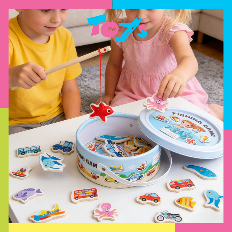 Gift Set Magnetic Wooden Fishing Game Toy Fishing Puzzle Educational ...