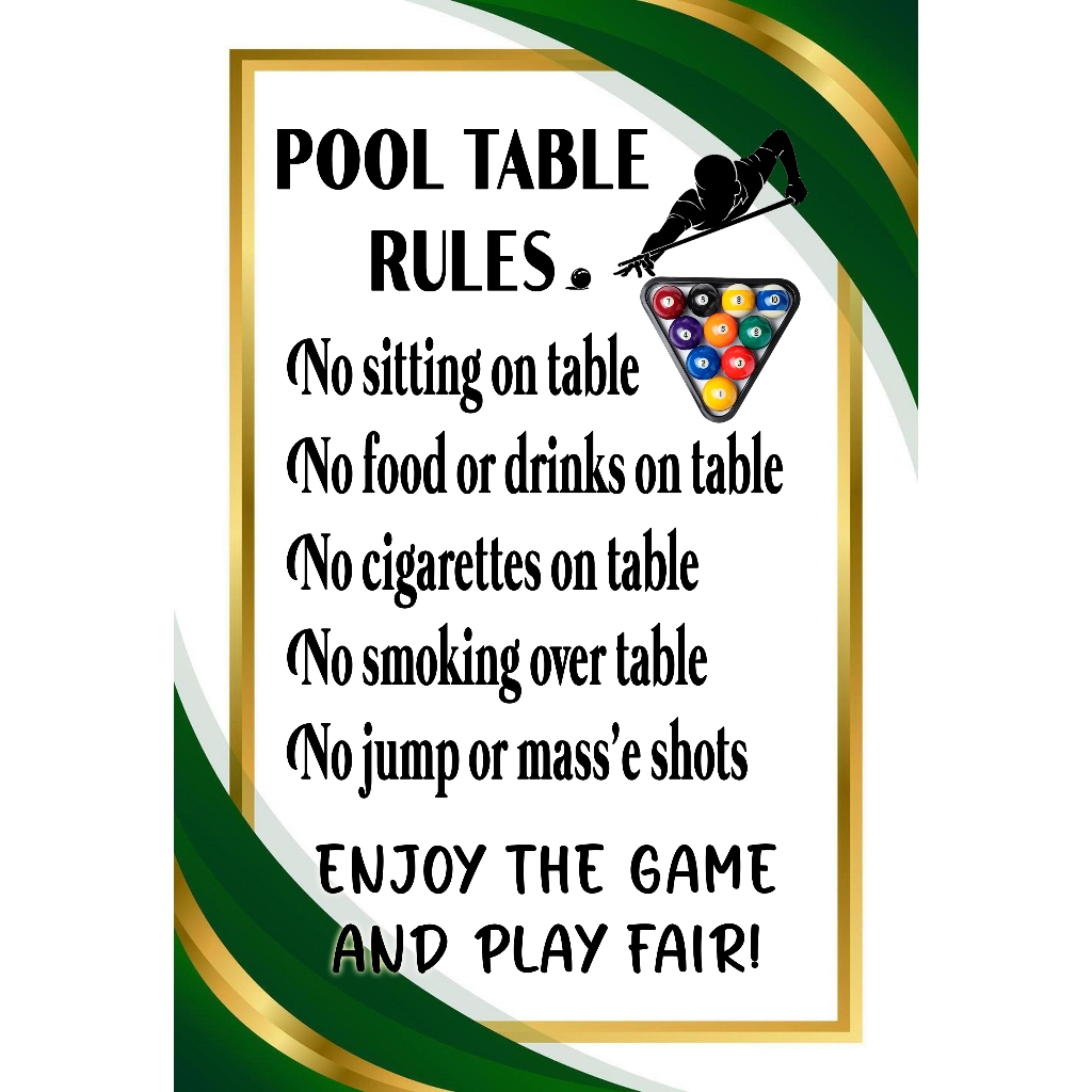 SIGNAGE POOL TABLE RULES PVC TYPE WATERPROOF AND NON-FADING | Shopee ...